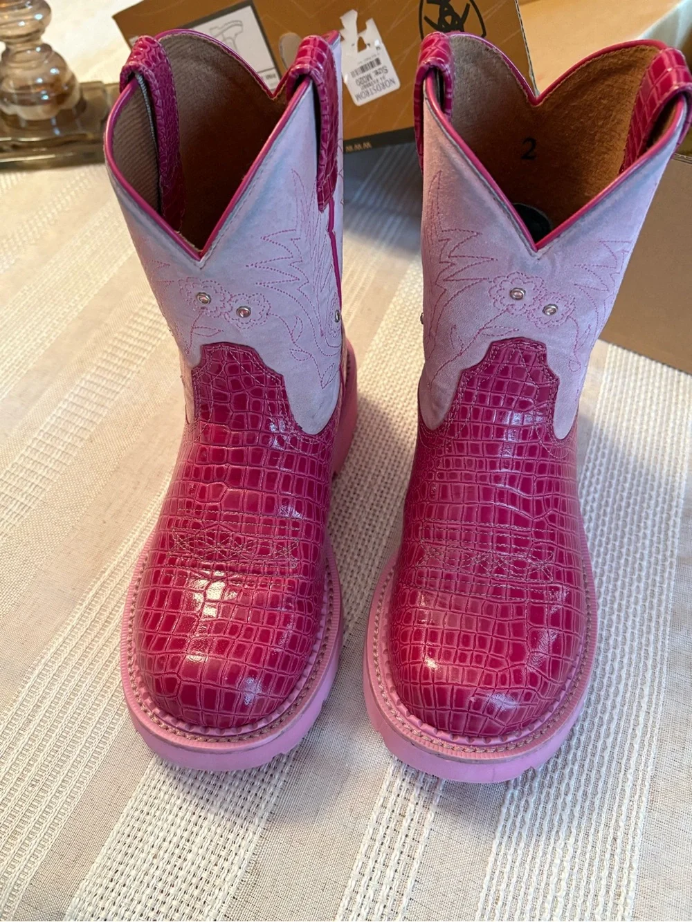 Ariat Girls Hot Pink Croc-Texture and Light Pink Western Boots